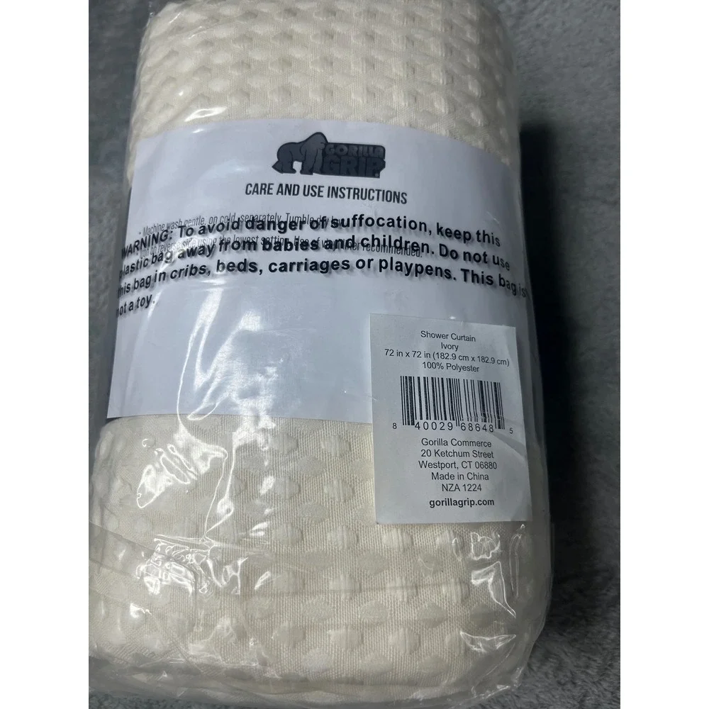 Gorilla Grip Shower Curtain Ivory‎ Textured Fabric Bathroom Decor 72x72
